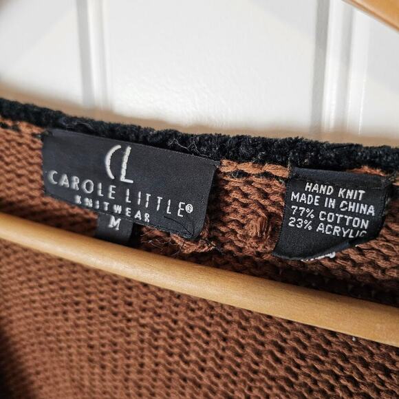 Vtg Carole Little Cardigan Women Med Brown Animal Print Knit Patchwork Boho Cats - Picture 11 of 11